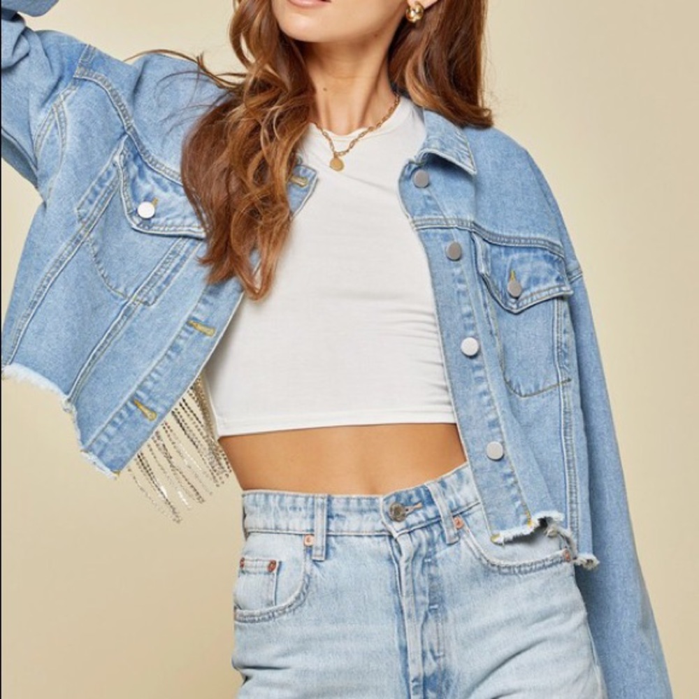 NWT Andree By Unit Bring Rhinestone Denim Jacket - Picture 5 of 12